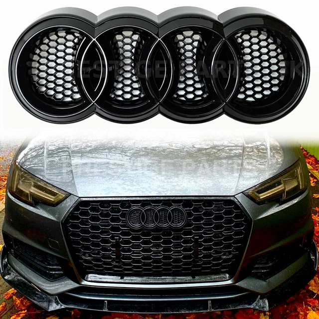 Gloss Black Audi Ring Badge Set – Front Grille Emblem For A4 A5 A6 A7 A8 Q3 Honeycomb Grills