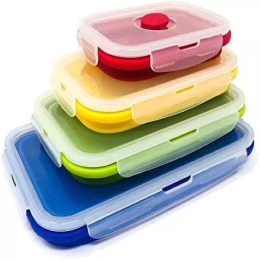 Silicone Food Storage Containers- with BPA Free Airtight Plastic Lids - Set of 4 3