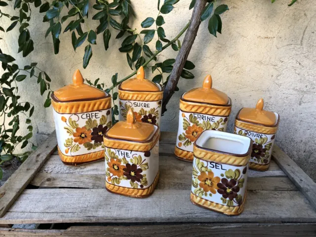 Pots a epices vintage ceramique lot de 6 motif champêtre TBE