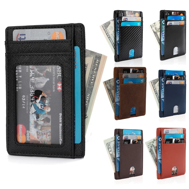 New Genuine Leather Slim Card Holder Wallets For Men - Minimalist RFID Blocking