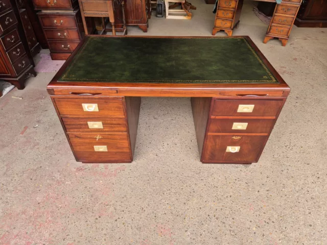 Stunningly Restored  Mahogany Military/Campaign Antique Style Pedestal Desk