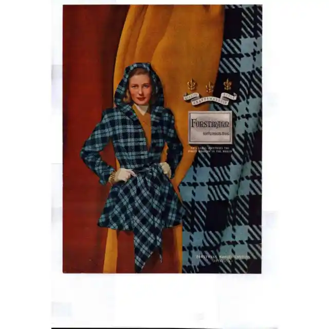 1946 Print Ad Forstmann Woolen Company 100% Virgin Wool Ladies Coat Plaid Style!