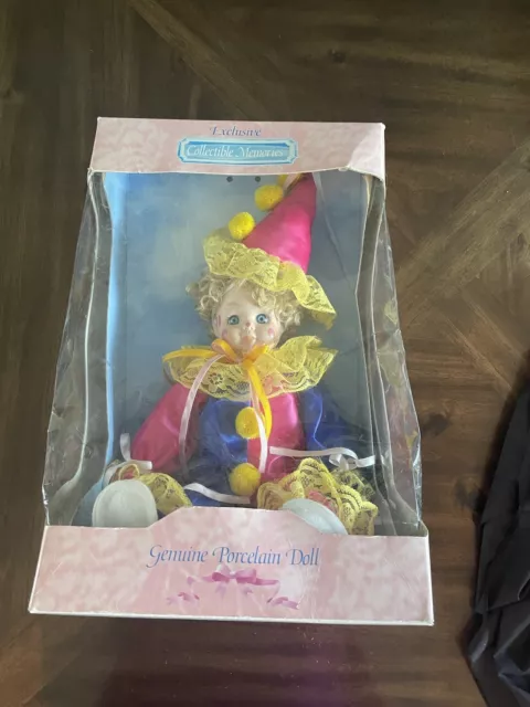 Vintage Porcelain Doll Collectible Memories Clown Girl Face Paint KMart In Box