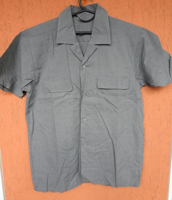 Vintage Japanese Work Shirt TOYOBO Gray Short Sleeve Button-Up Japan (S/M)