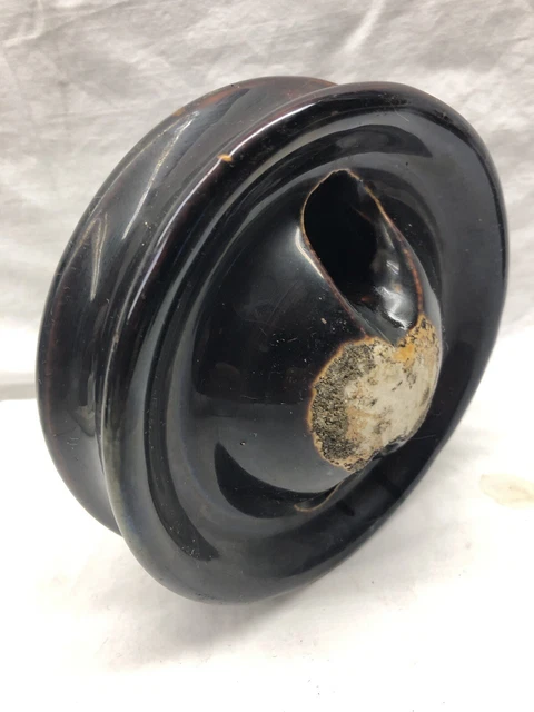Vintage Unique Brown Large Ceramic Porcelain Glazed Electric Insulator 2