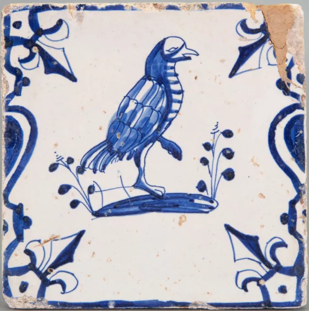 Nice Dutch Delft blue bird tile, early 17th. century.