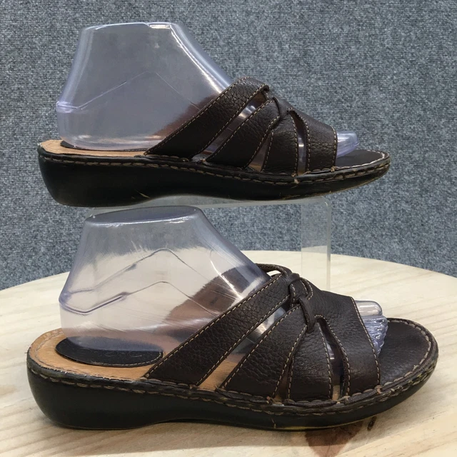 BOC Sandals Womens 9 M Slide Brown Leather Slip On Casual Wedge Open Toe Comfort