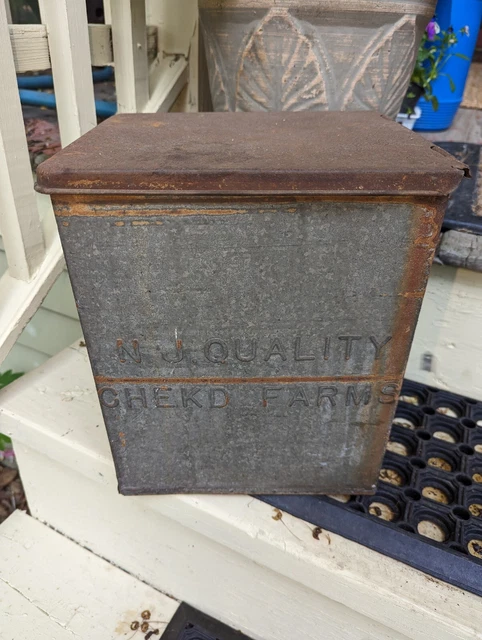 Vintage NJ Quality Chek'd Farms Galvanized Dairy Porch Milk Box New Jersey