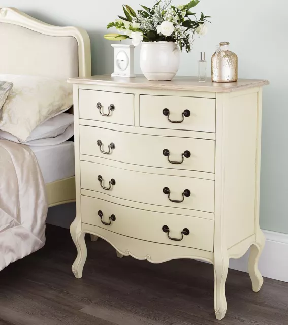 Juliette Shabby Chic Champagne chest of drawers. 5 Drawer Chest ASSEMBLED