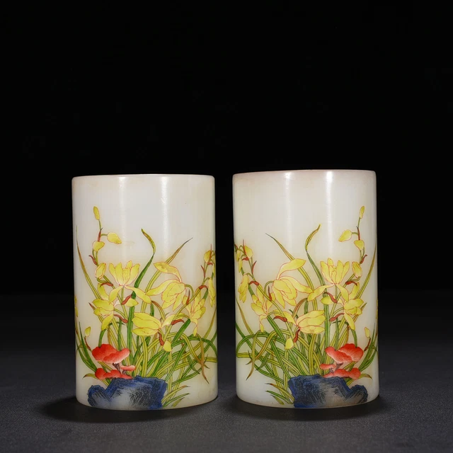 4.8" Rare China Qing Dynasty Yongzheng Enamel Orchid pattern pen container