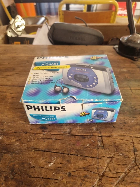 Walkman Vintage Philips AQ7411 – Bass Boost, Révisé, En Boîte, Très Bon état