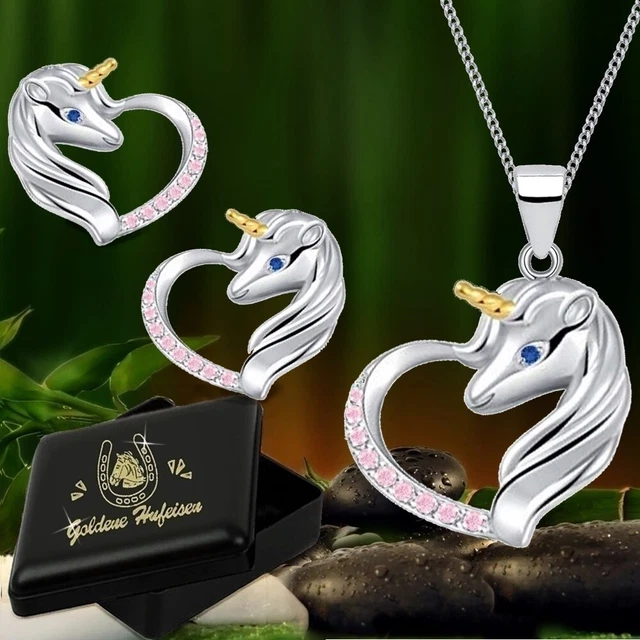 Goldene Hufeisen Einhorn Halskette - Sterlingsilber 925 Kinderkette 38cm