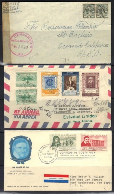Peru-Costa Rica-Mexico 1958-60 3 Cvrs To Us 1 Is Fdc
