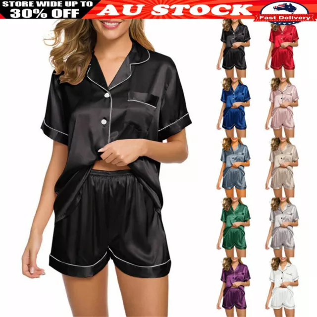 Womens Pyjamas Set Nightwear Ladies + Silk Satin Sleepwear Short Sleeve Shorts