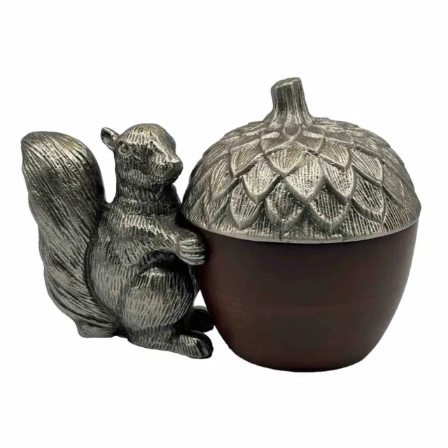 Pottery Barn Squirrel with Wooden Acorn Pewter Lid Cookie Jar Food Safe Storage