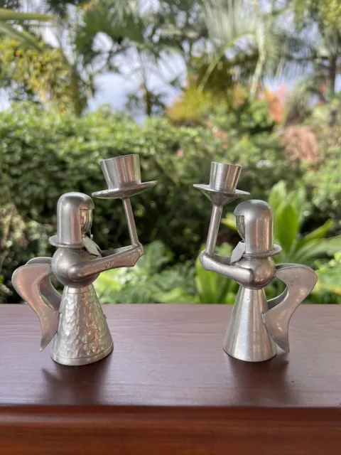 Indonesian Pewter Set of Angel Candle Holders.m