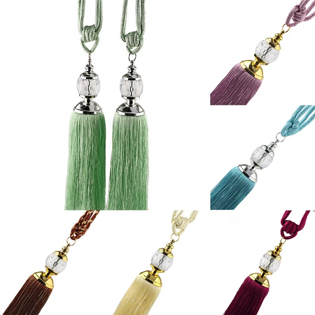 2pcs Curtain Tie Ball Tiebacks Bedroom Decor Rope Beaded Holdbacks Tassel Backs
