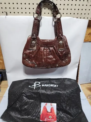 Vintage B Makowsky Brown Block Leather Tote Handbag Orig Dust Bag Tag MSRP $248