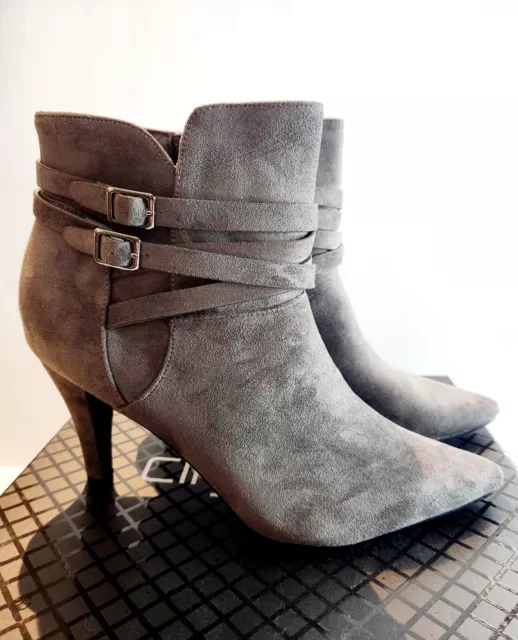 CITY CHIC Size 11 Wide Fit Dark Grey Suede Look Heel Boots Brand New Never Worn