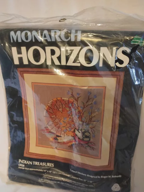 Monarch Horizons INDIAN TREASURES CR28 Crewel Stitchery 14 x 14 Kit NOS 1981 Vtg