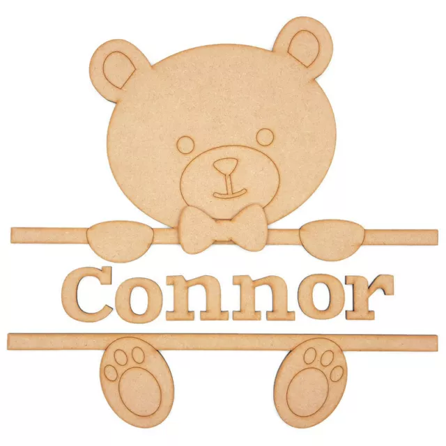 Personalised Wooden MDF Cute teddy bear baby boy / girl monogram name sign hoop