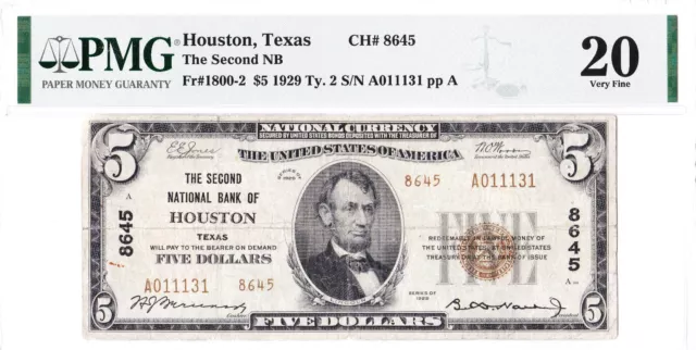 $5 1929 T1 National HOUSTON Texas TX 🇺🇸 Extremely Rare 🇺🇸 Only 10 on Census!