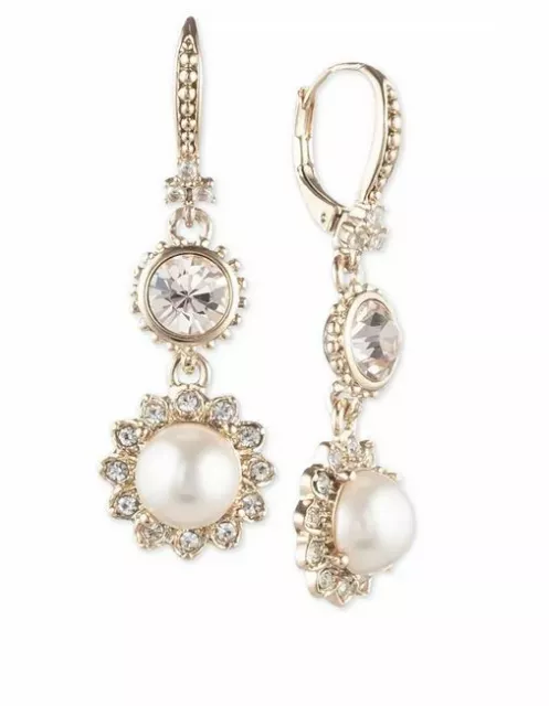 Marchesa Gold-Tone Imitation Pearl & Crystal Drop Earrings