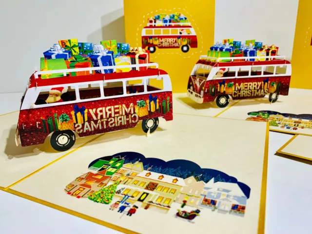 ORIGAMI POP CARDS Kombi Merry Christmas Santa 3D Pop Up Greeting Card Aussie Van