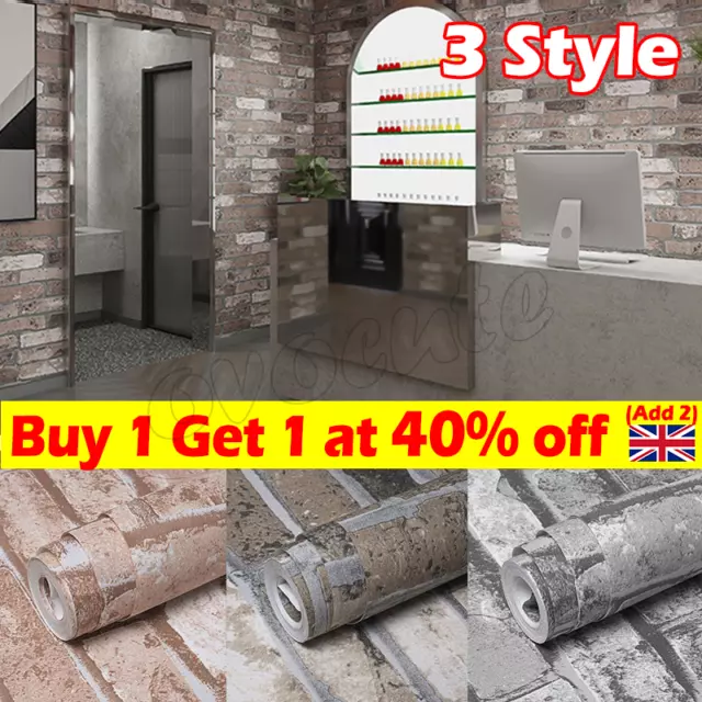 Realistic 3D Vintage Brick Effect Grey Red Rustic Stone Textured Vinyl Wallpaper
