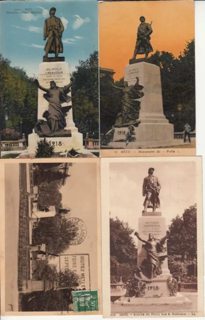 Lot de 4 cartes postales anciennes old postcards METZ MOSELLE poilu libérateur