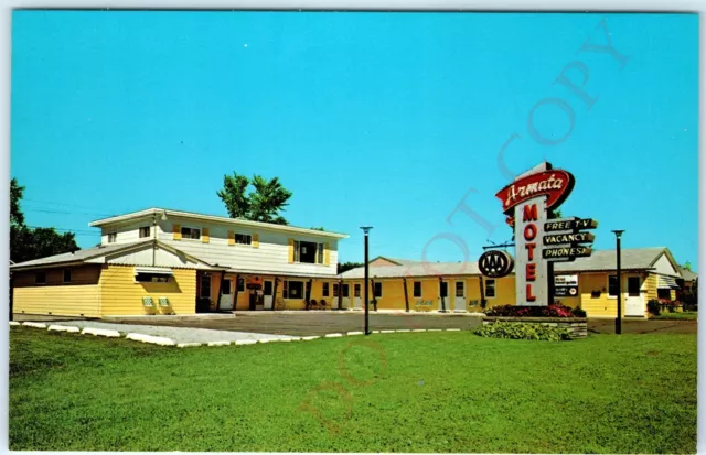 c1950s Ironwood, MI Armata Motel Hwy 2 Mobil Chrome Photo PC MCM Neon Sign A152 2