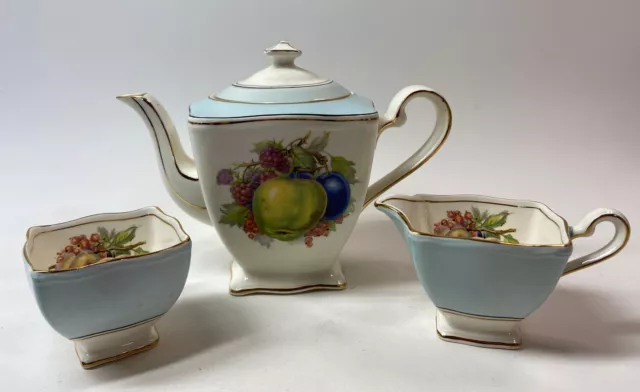 Royal Winton Grimwades Fruit Motif Teapot w/ Creamer & Sugar Bowl