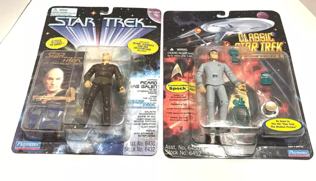 Vintage STAR TREK PLAYMATES COMMANDER SPOCK & CAPTAIN PICARD Actionfiguren Neu aus altem Lagerbestand