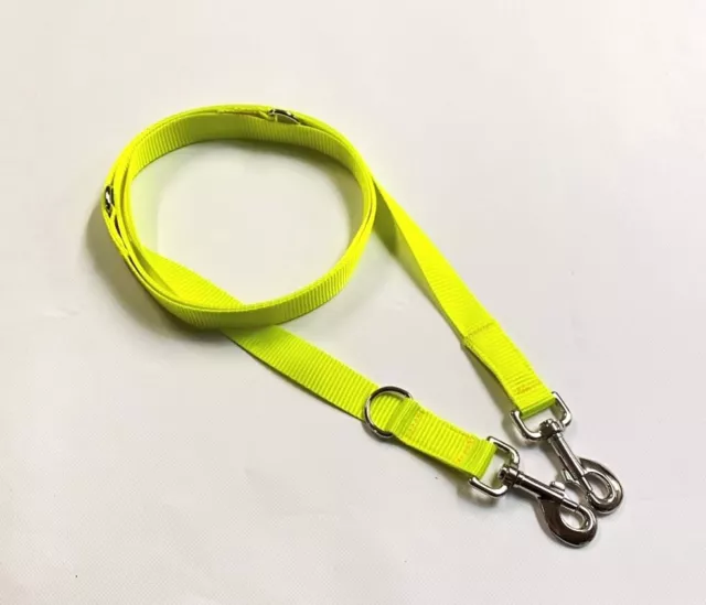 Police Style Dog Training Lead Double Ended Leash Fluorescent Yellow 20mm 25mm