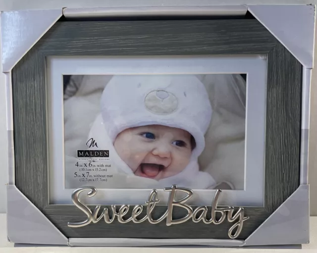 Malden International Gray Silver ”Sweet Baby” Picture Photo Frame 4x6 5x7 NIB