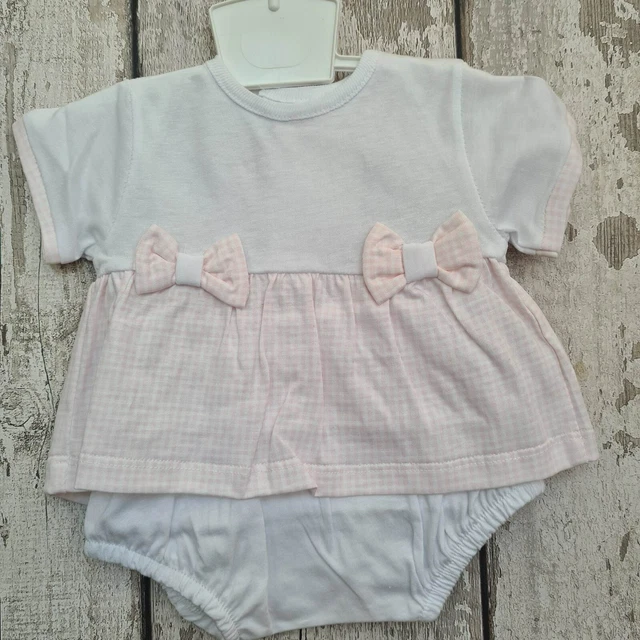 Baby Girl Spanish Style Pink & White Check Dress and Jam Pants Set