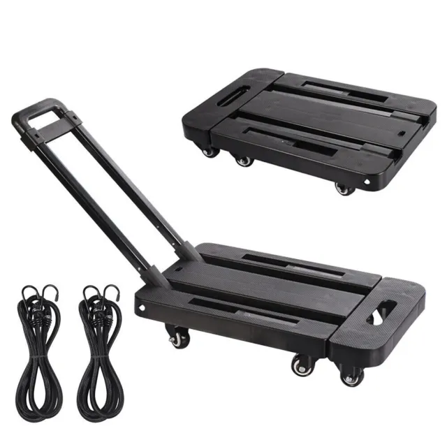 440lbs Cart Folding Dolly Collapsible Trolley Push Hand Truck Moving w/ 6 Wheels