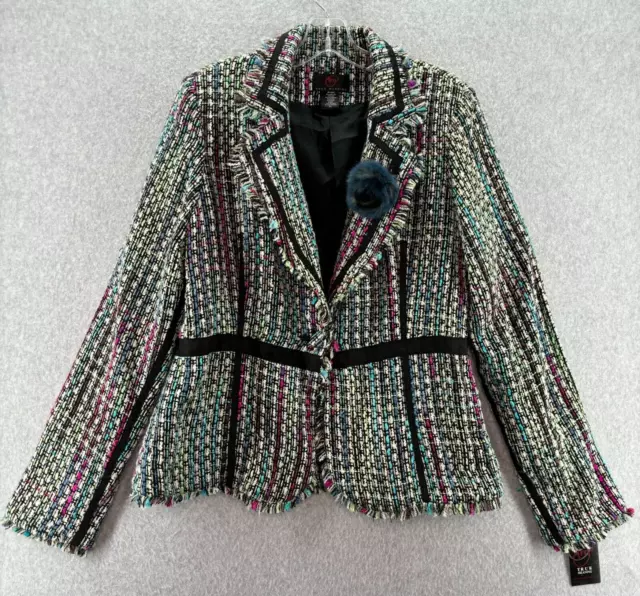 True Meaning Tweed Jacket Women's Size XL Multicolor Fringe Career 60s Retro