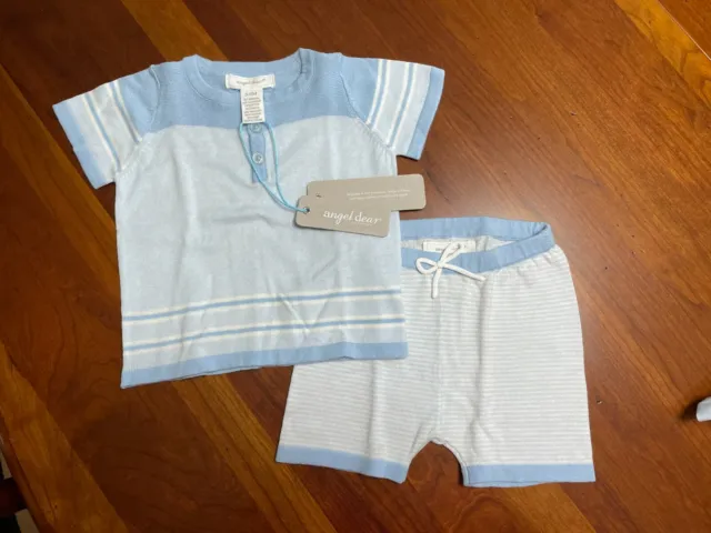 NWT Angel Baby Baby Boy 2 Piece Blue & White Outfit, Short Sleeve, 3-6 Mo.