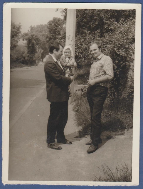 Handsome Guys with a Baby on the Street Soviet Vintage Photo USSR