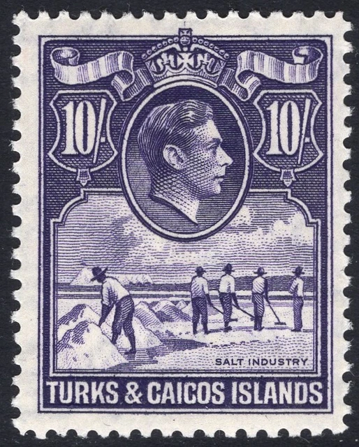 TURKS & CAICOS ISLANDS-1938-45 10/- Bright Violet Sg 205 LIGHTLY MOUNTED MINT