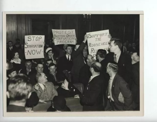 1938 Cleveland Ohio Burton-Davey Protestas De Colección Trabajadores de Socorro Foto original