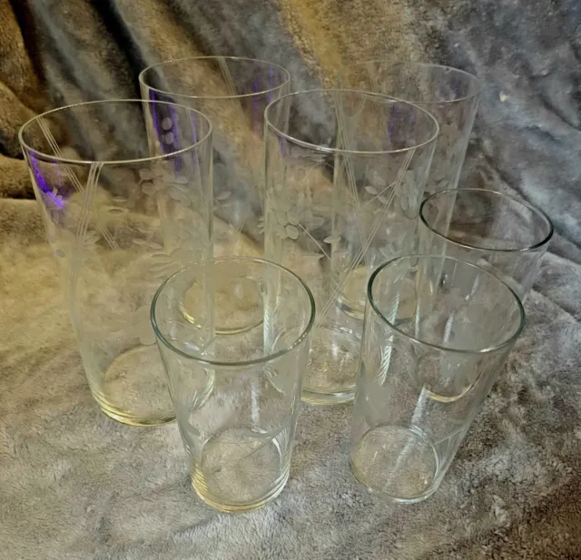 Vintage Etched Water And Juice Glass Lot