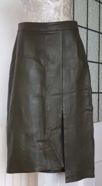Vintage Women's Green Leather Skirt Asymmetric Front Slit Size 6