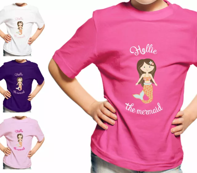 T-Shirt Personalisiert Kinder Meerjungfrau Mädchen Jungen T-Shirt Kinder Top Alter 1-12 D2