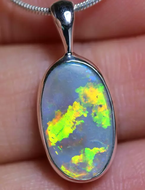 Australian Natural Lightning Ridge Dark Solid Opal Silver925 Pendant Hallmark