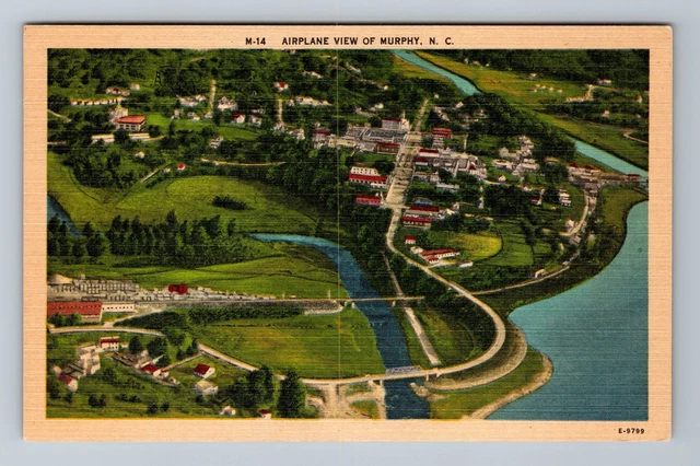 Murphy NC-North Carolina, Airplane View City, River, Vintage Postcard