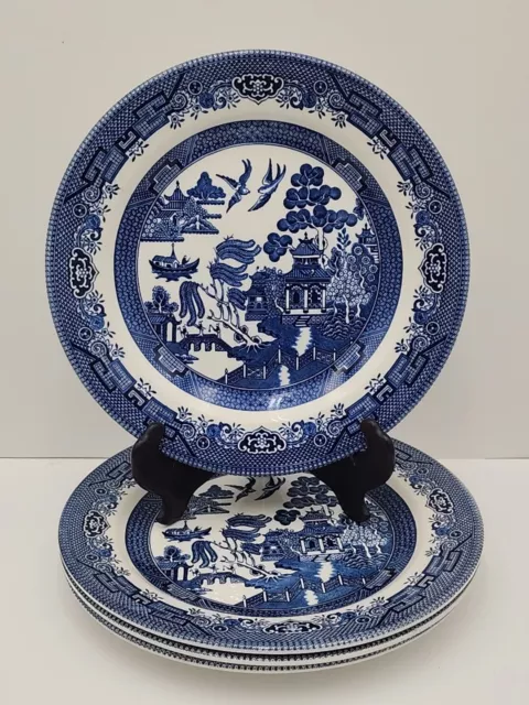 Churchill England Blue Willow Dinner Plates Set Of 4 -- 10 1/4"