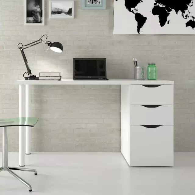Mesa escritorio, con cajonera reversible y patas cilíndricas metálicas Alamillo