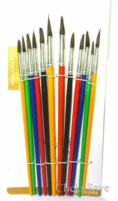 Pack Of 12 Various Sizes Artist Pointed Paint Brushes Set Small & Large